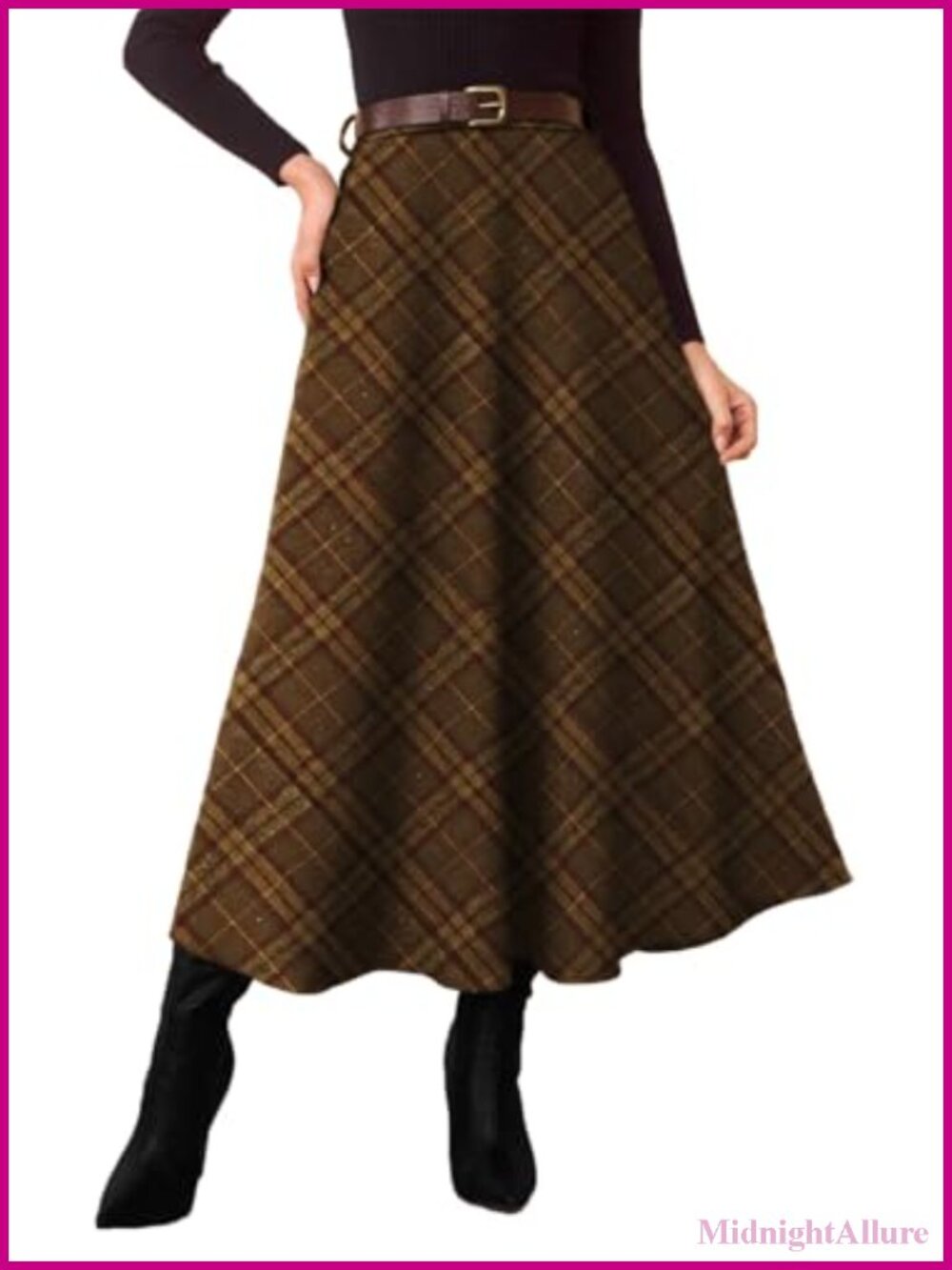 High Waist A-Line Plaid Midi Skirt with Pockets